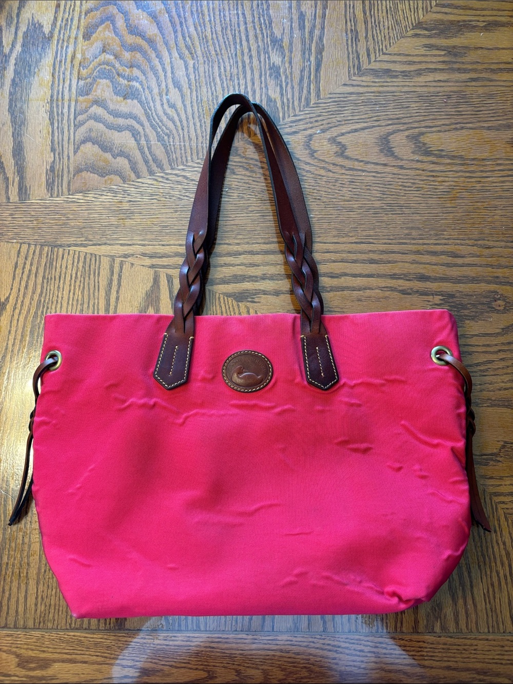 Dooney & Bourke Hot Pink Tote with Braided Brown Leather Handles